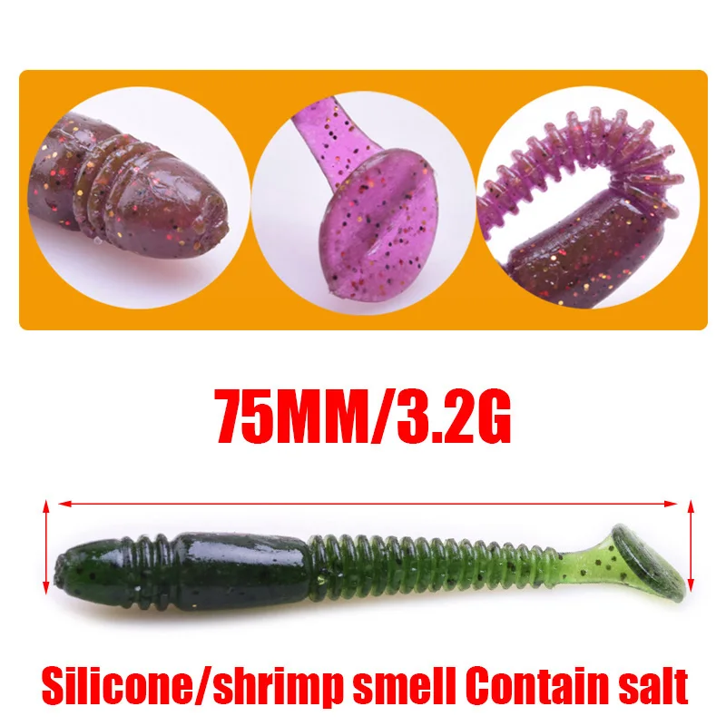 10pcs 7.5cm 3.2g Shad Fishy Smell Silicone Soft Bait Jig Wobblers Fishing Lures Artificial Baits With Salt Impact Ring Swimbait