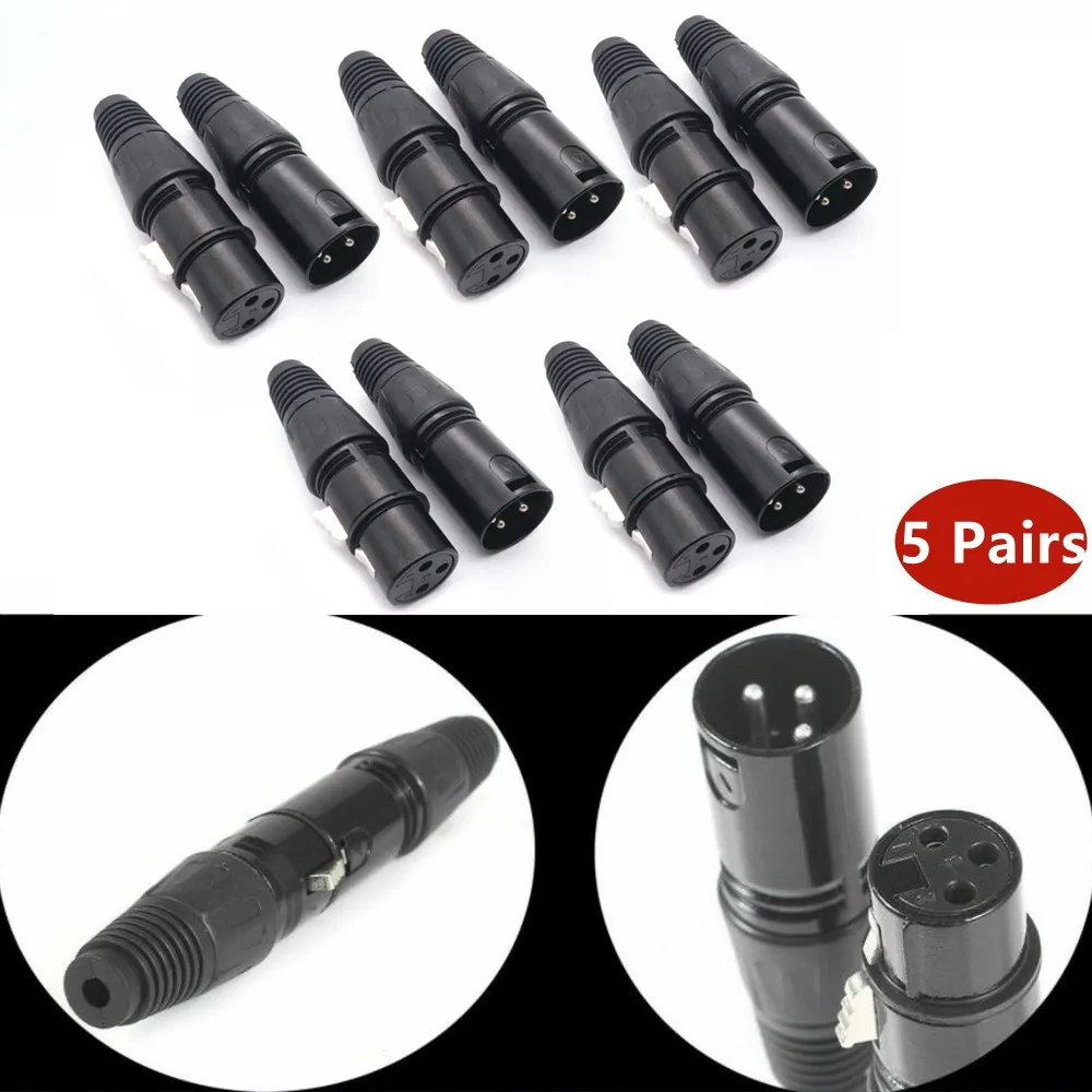 

10Pcs XLR 3 Pin 5 Male 5 Female High Quality Microphone Cable Plug End Connector High Conductivity Mic Adapter Microphone Access