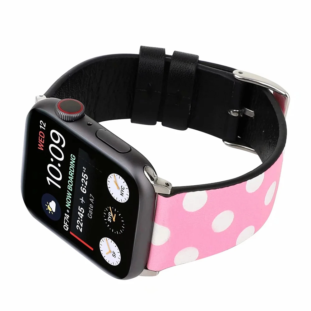 UEBN кожаный ремешок для наручных часов Apple Watch серии 1/2/3/4 ремень с Микки-Маусом Мышь «Минни Маус» с принтом в виде персонажей из мультфильма для наручных часов iWatch, 44 мм 40 мм, 38 мм, 42 мм, ремешок для часов