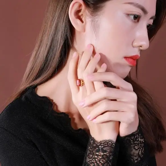 Южное красное агатное кольцо для женщин S925 Стерлинговое Серебро нефритовый корт