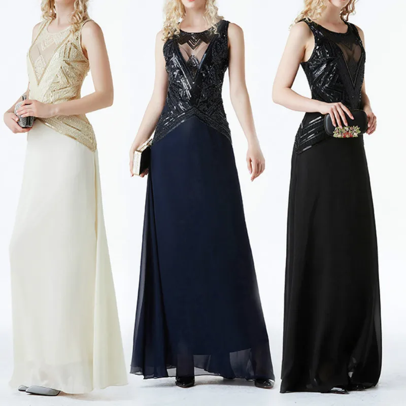 Женское шифоновое платье макси без рукавов винтажное длинное в стиле Великий