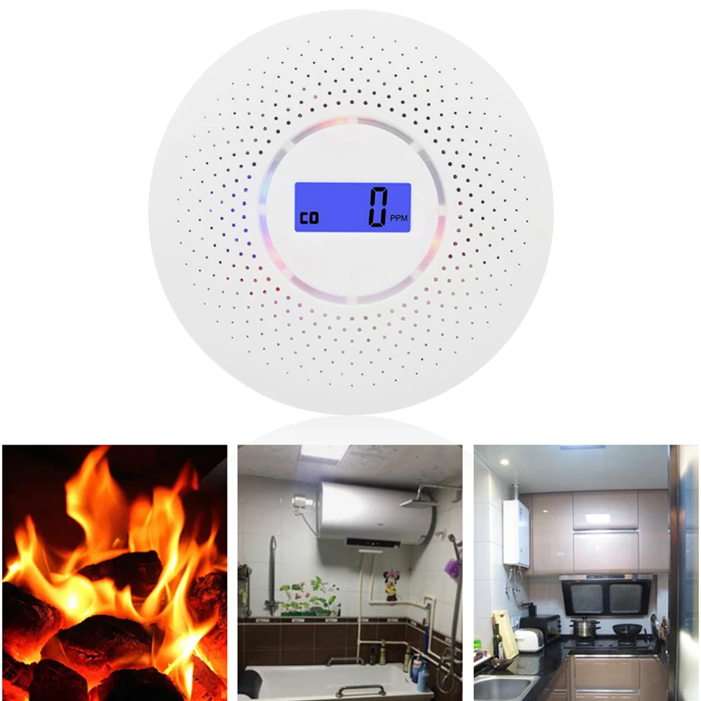

2 in 1 CO Carbon Monoxide Detector Honeycomb Gas Sensor Warning Alarm LCD Digital Screen Detector for Home Kitchen