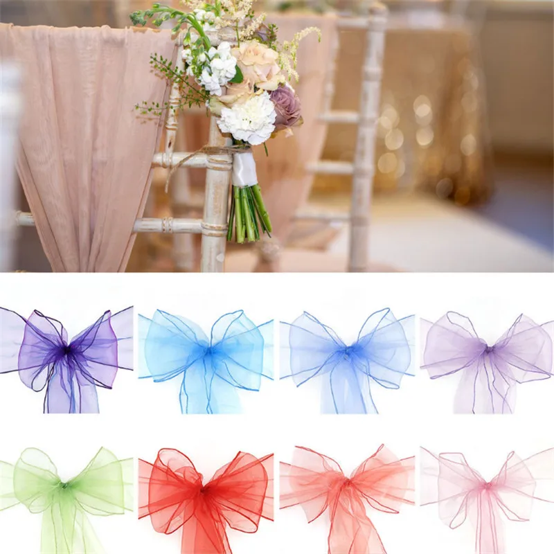 Wedding Organza Chair Lace Bow Decoration Back Flower Streamer DIY Party Favor-S | Дом и сад