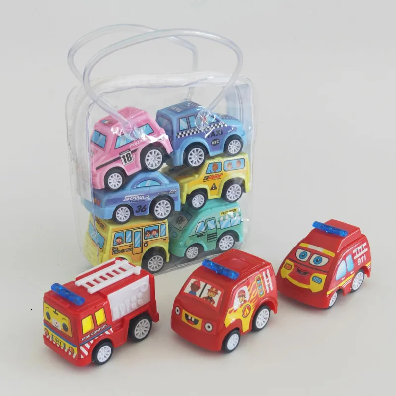 6 шт./компл. Мультяшные тяговые автомобили пластиковые горячие колеса трактор