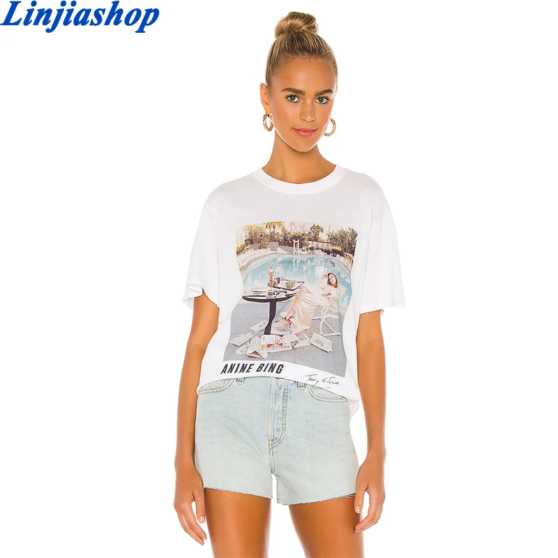 

Spring summer girls cotton T-shirt white printing casual O-neck simple tees tops new arrivals 2021