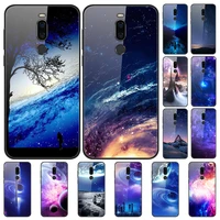 case for meizu note 8 back phone cover black tpu silicone bumper with tempered glass star sky series