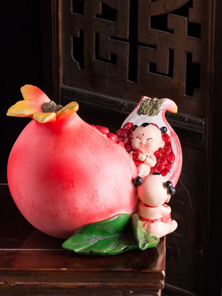 

Green Environmental home decoration accessories creatives pomegranate Chinese style Fuwa duozi Duofu hand-carved ornaments