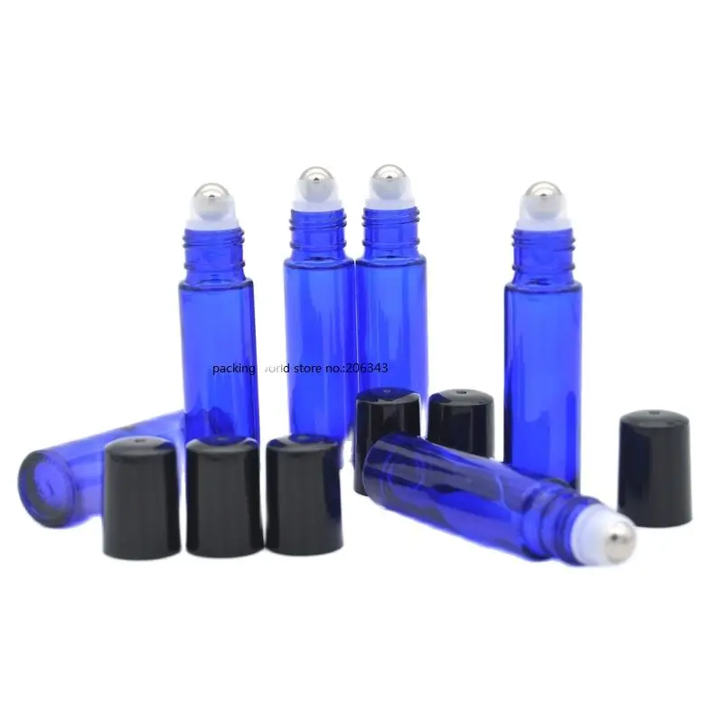 10 мл синяя стеклянная бутылка сталь/стеклянный шарик для крема