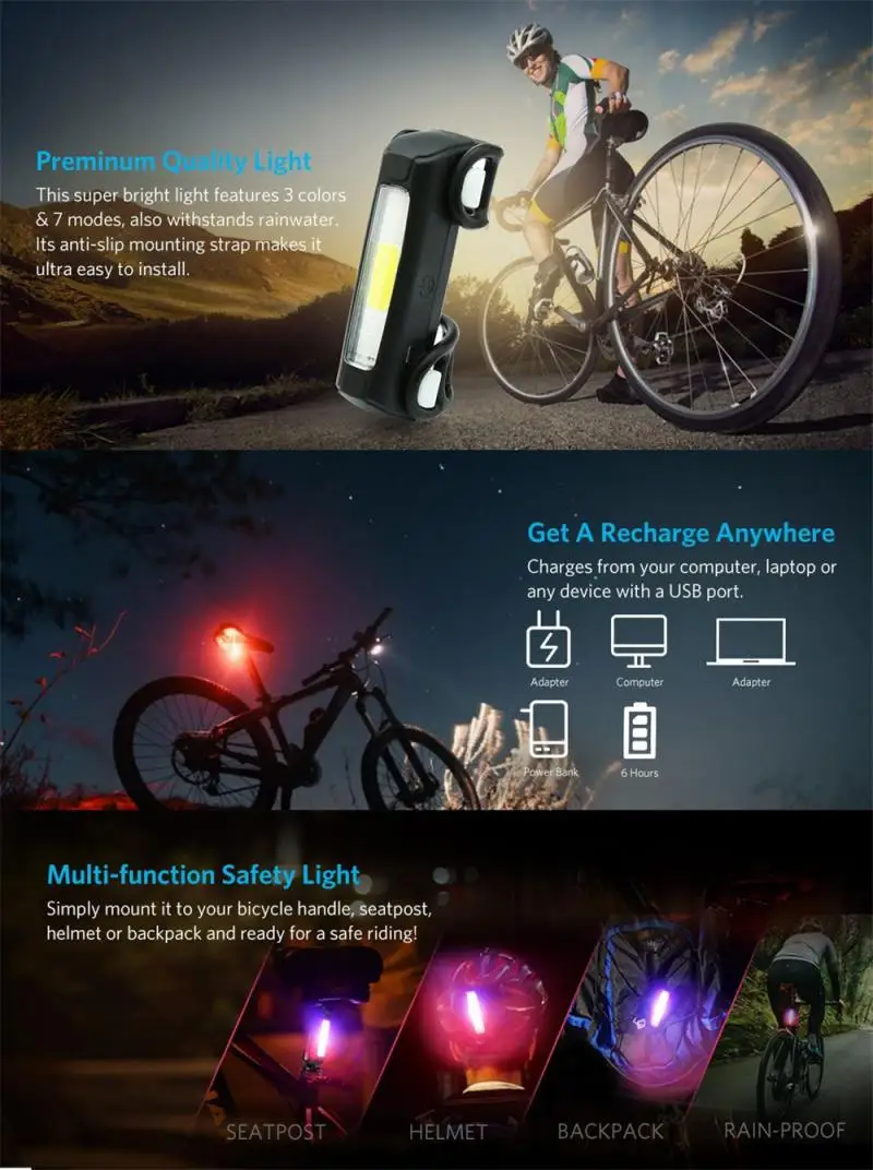 

Multiple Modes Bicycle Tail Light Usb Rechargeable Bicycle Warning Tail Light Outdoor Riding LED Highlight Bicycle Light