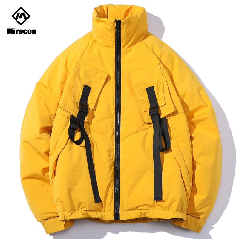 Хипстерская Мужская Зимняя парка пальто с вышивкой мужская пуховая куртка со стоячим воротником теплое в