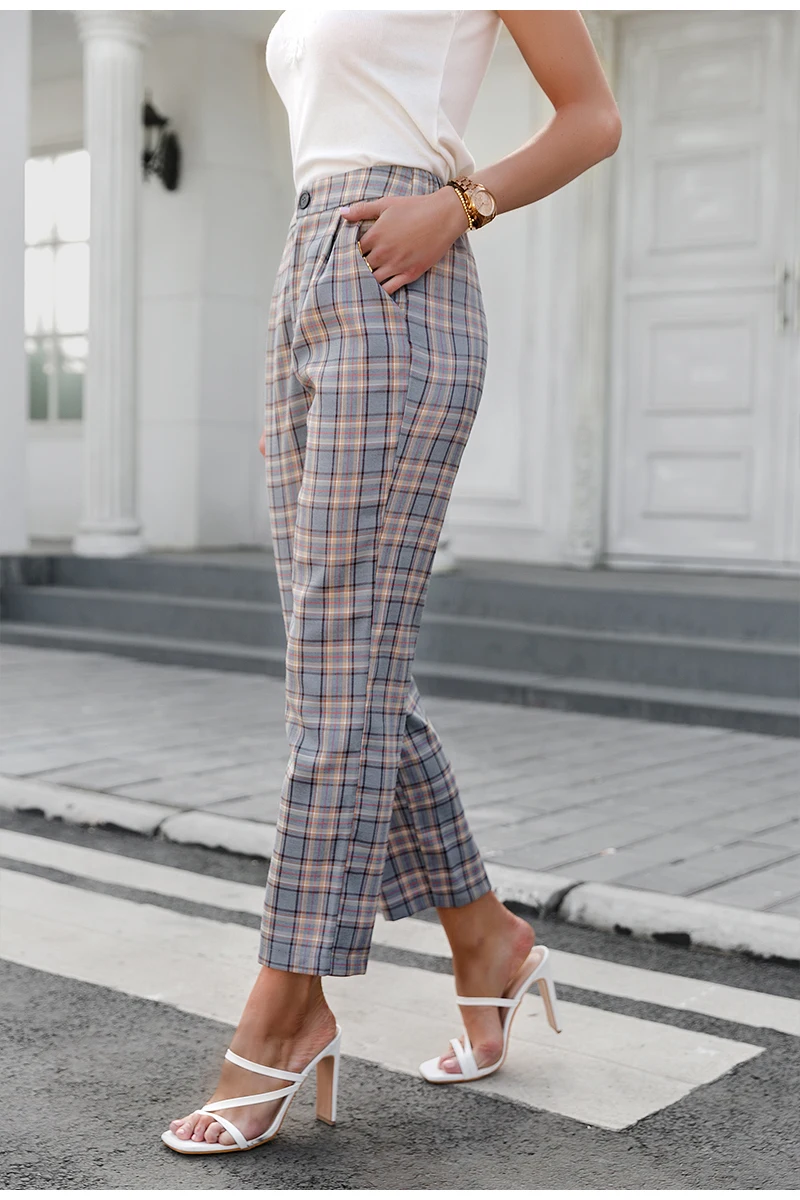 

Elegant women plaid two-piece blazer suits Long-sleeved double-breasted coat pants sets Fashion Office lady blazer suit
