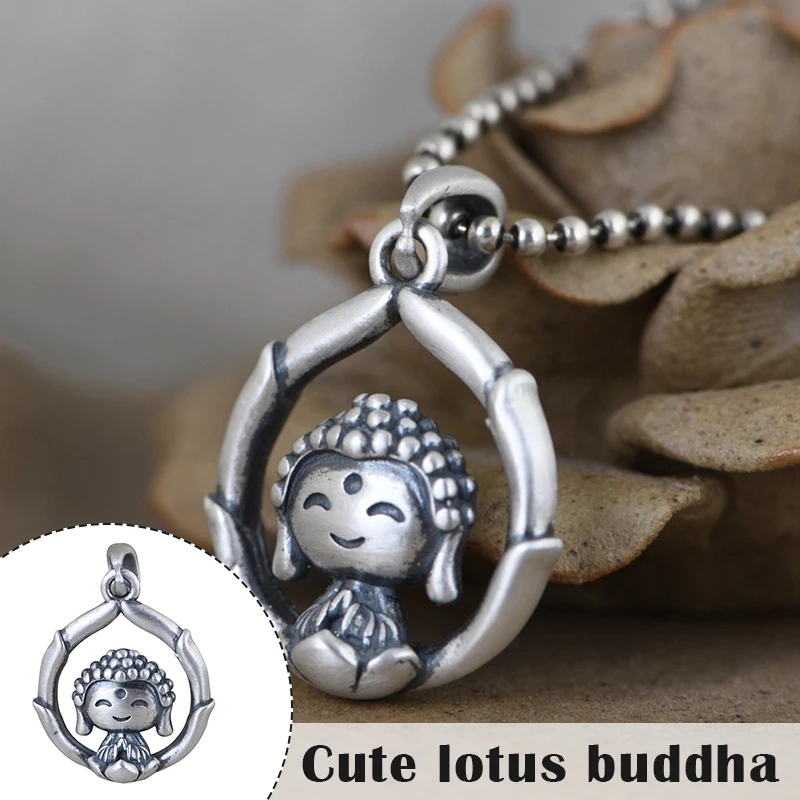 

Buddhist Pendant Buddha On Lotus S925 Sterling Silver Gotama Pendant Only Amulet Gift Attract Good Luck Praying Pendant HSJ88