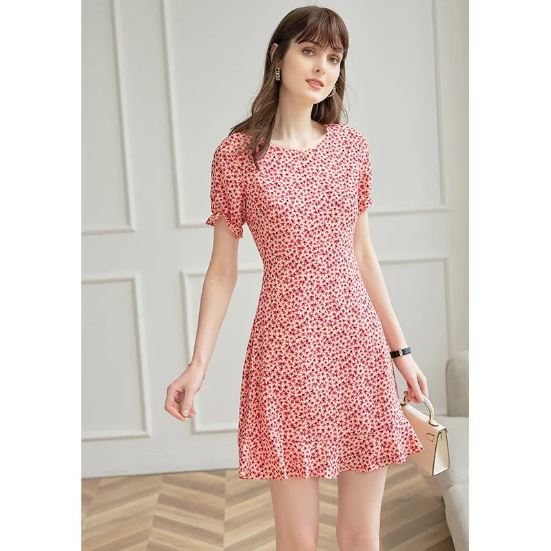 

Sweet Red Floral Mermaid Dresses for Women Summer Sexy Micro Mini Dress Birthday French Dress with Puff Sleeves A Line Dress za