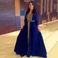 luxury sparkly gold beaded muslim evening dresses dubai kaftan formal party moroccan royal blue prom dresses floor length mother