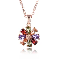 mona lisa style 7 color zircon flower rose gold necklace pendant for women girls christmas valentines day gift fashion jewelry