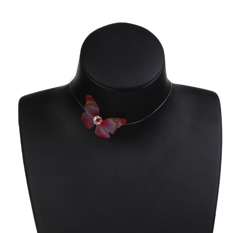 

Invisible Butterfly Pendant Necklace Transparent Fishing Line Chokers For Women