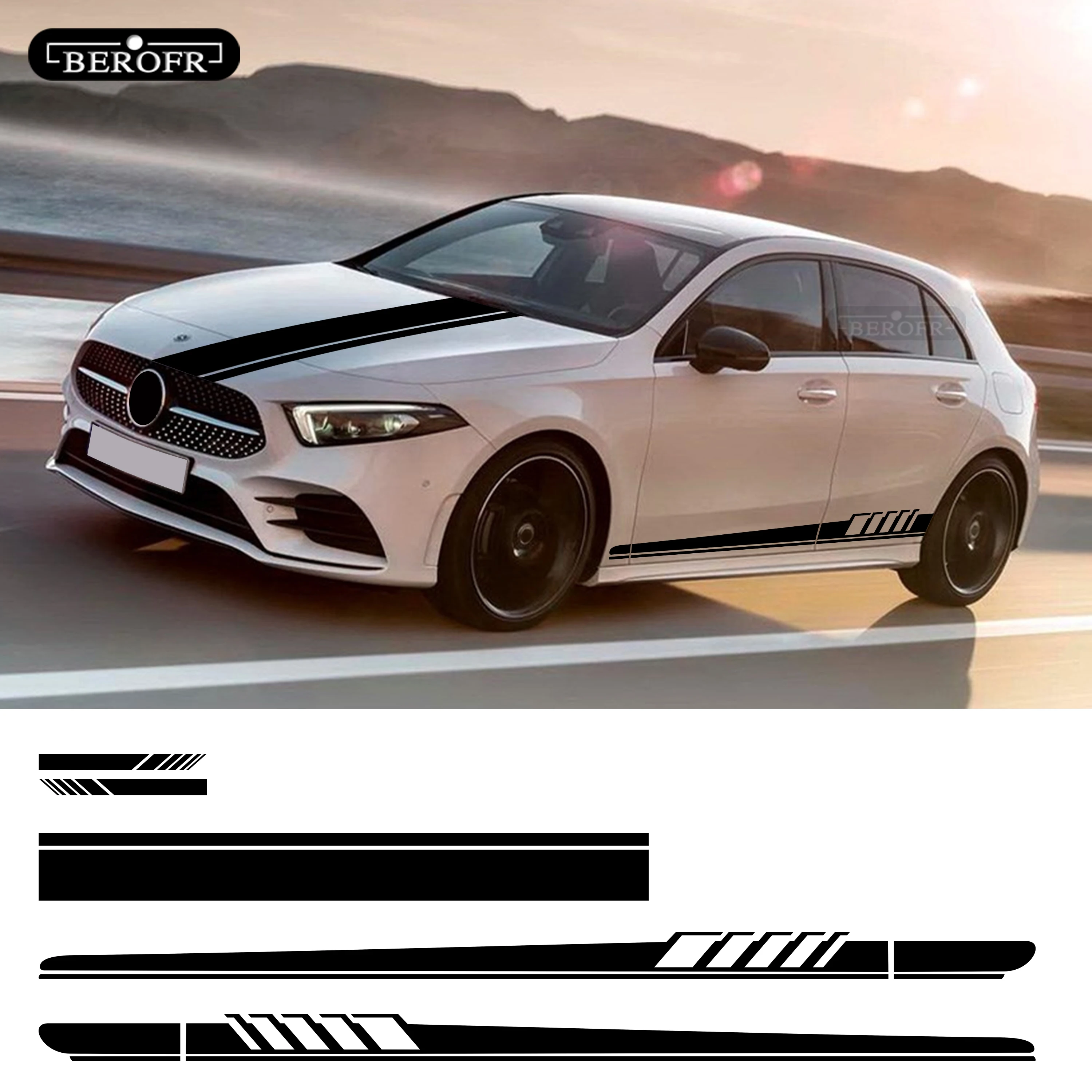 

5 Pcs For Mercedes Benz A Class W177 V177 A35 A45 A45S W176 AMG Edition 1 Car Hood Decal Side Stripes Skirt Sticker Accessories