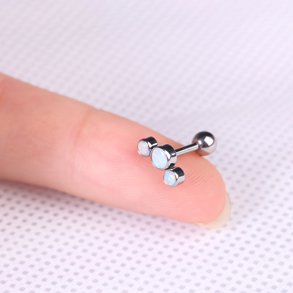 

G23 Titanium Three Opal Stone Barbells Labret Lip Ring Ear Tragus Cartilage Helix Labret Earring Lip Stud Piercing Body Jewelry
