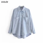 Icclek женские рубашки рубашка оверсайз вельветовые блузы женские модные женские блузки свободная синяя розовая куртка в стиле бойфренда