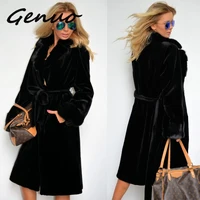 genuo new 2019 winter women faux fur coat women winter warm thick wool coat jacket new fashion black long coat with belt