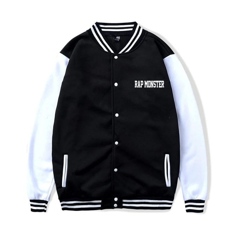 

Men Baseball Uniform Jacket Patchwork Couples Korean Harajuku Style Autumn And Winter Bangtan Boys Letter Printing Rap Monster