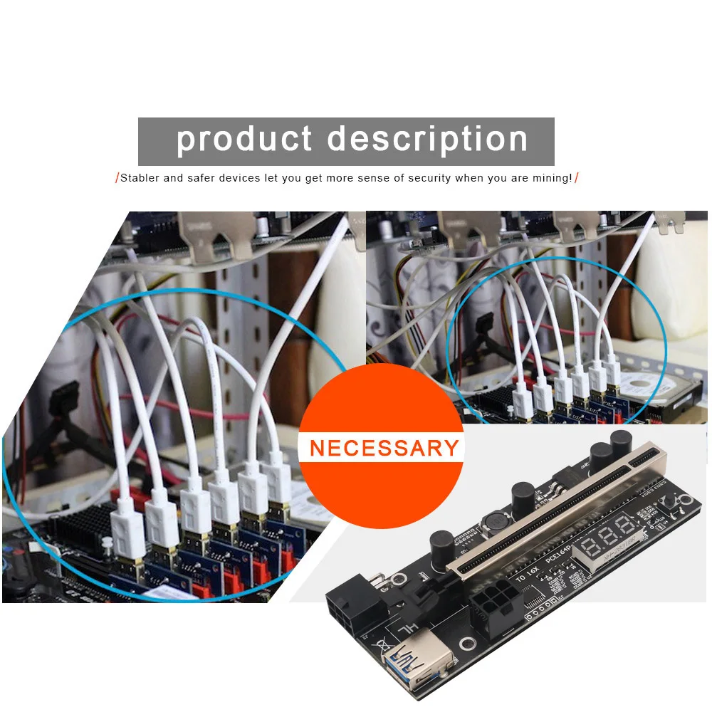 

PCIE Riser 1x To 16x Express Extension 6Pin Powered Riser Adapter Card with temperature sensor For Bitcoin GPU Mining Rig