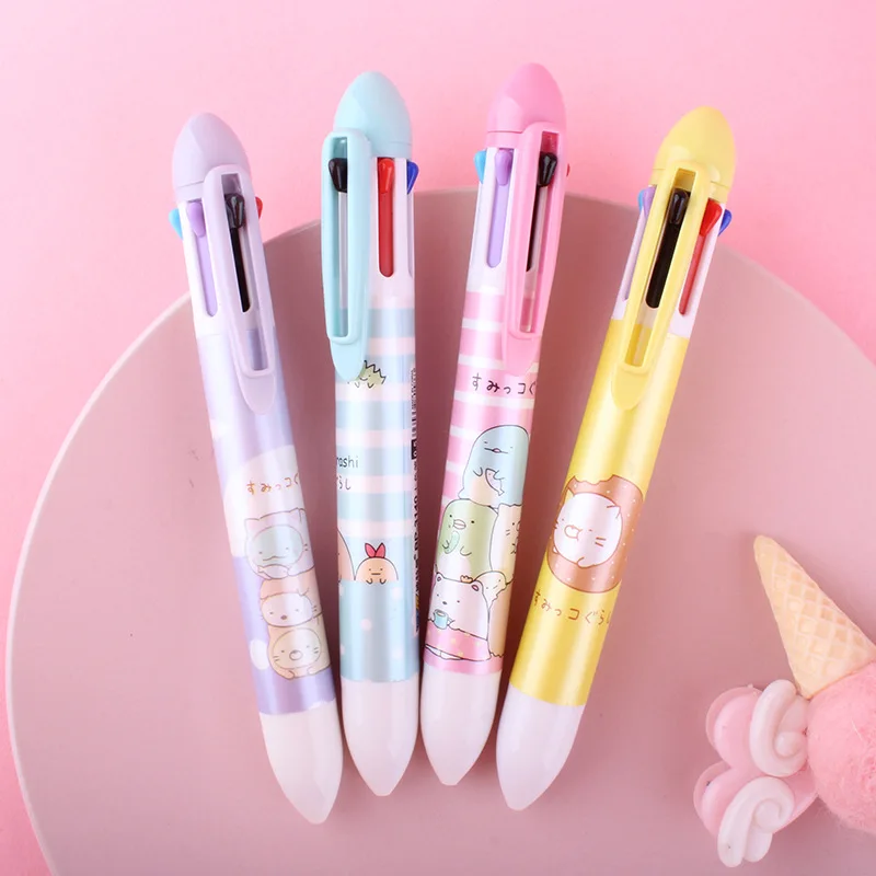 Buy 4 Pcs 7 Ink Colors Cute Cartoon Ballpoint Pen School Office Supply Stationery Papelaria Multicolored Pens Colorful Refill Gift on