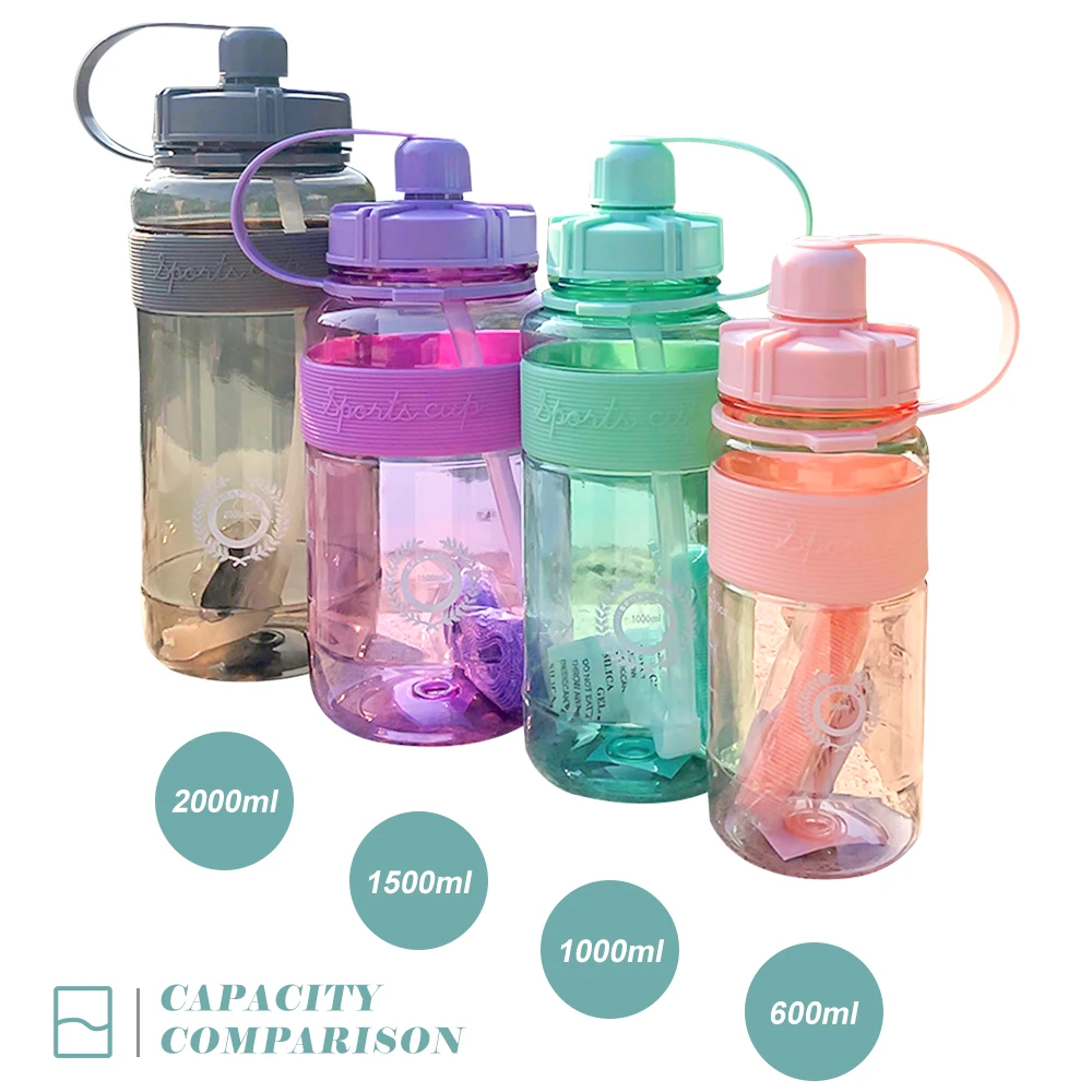 

600-2000ml Water Bottles with Straw Outdoor Fitness Drinking Bottle Portable Military Water Bottle Climbing Bicycle Cups