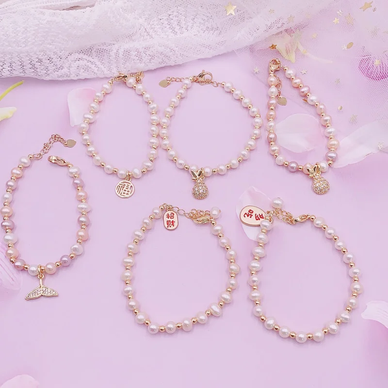 

Minar Minimalist Multiple Natural Freshwater Pearl Bracelet for Women Enamel Letter Shell Beaded Charm Bracelets Accessories