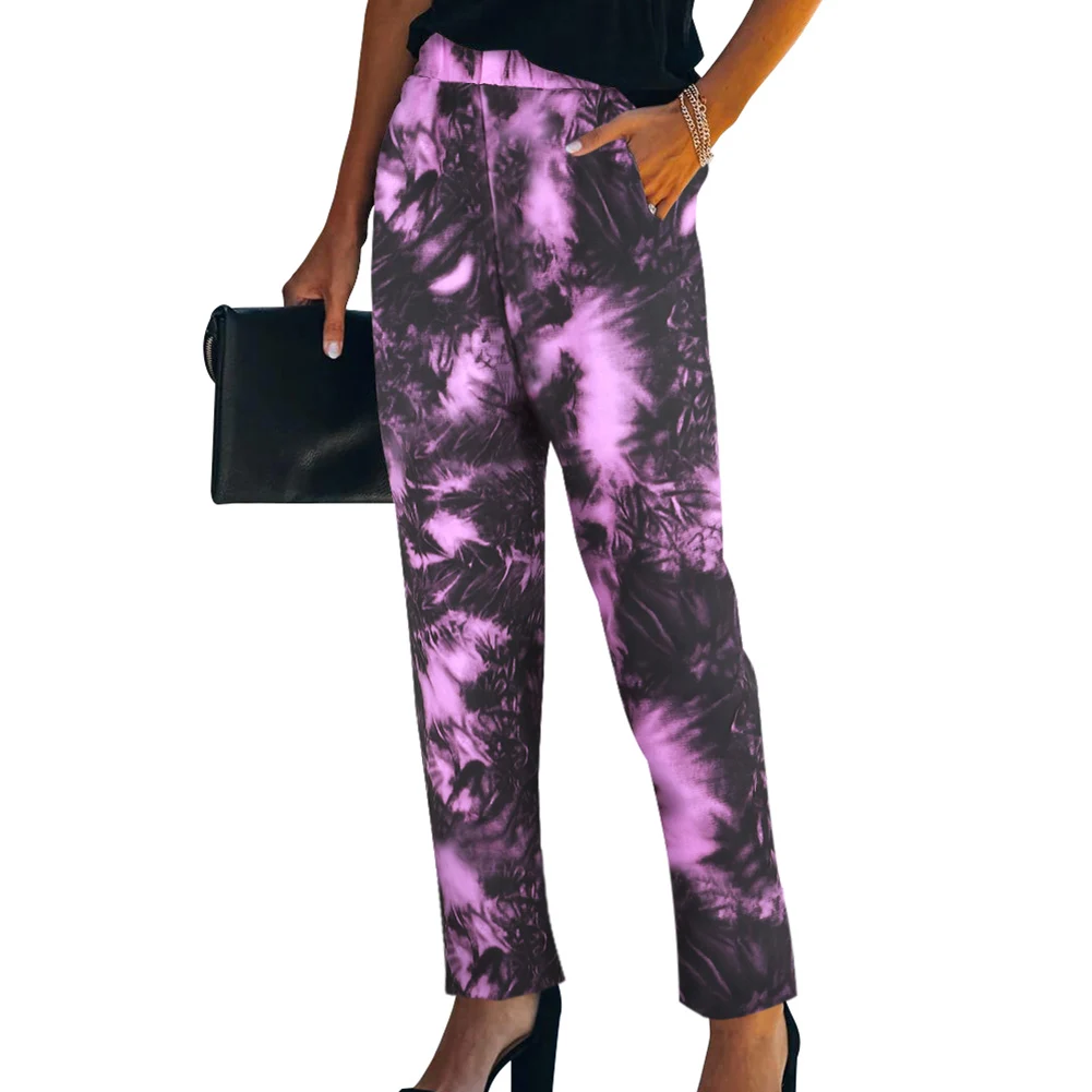 

New Women Trousers Floral Print High Waist Casual Trousers Casual Pants Tie-dye printed home slim trousers Camouflage Long Pants