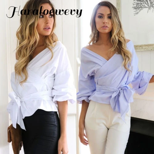 Модные женские топы с открытыми плечами рюшами рукавами завязками на талии