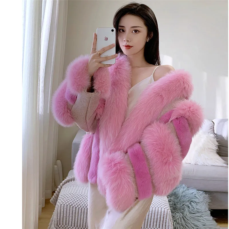 FURSARCAR 2021 New Fashion Natrual Real Fur Coat For Women Winter Fox Fur Jacket Feamle Pink Mink Fur Outwear Cute Party Coats