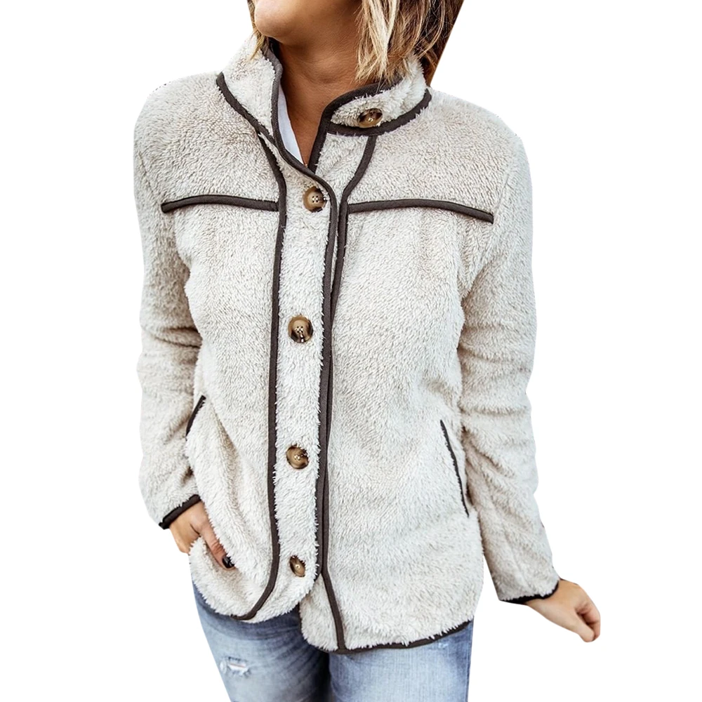 

Женская теплая куртка с черными линиями, однобортное пальто с карманами и воротником-стойкой, плотное вельветовое пальто, для зимы