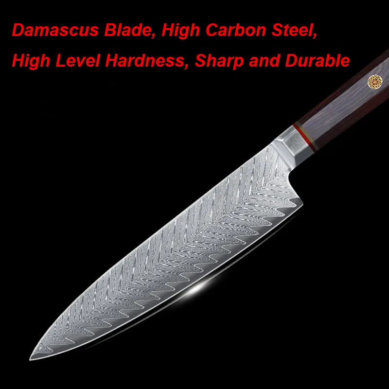 Набор кухонных ножей из настоящей дамасской стали 7 шт. Мясорубка накири сантофу