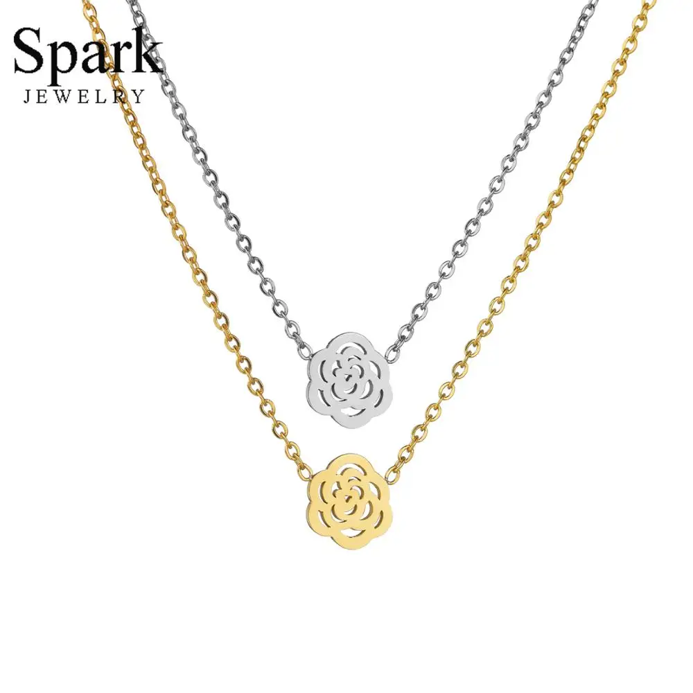 Искра романтическая полая Роза колье с подвеской в виде цветка для женщин из