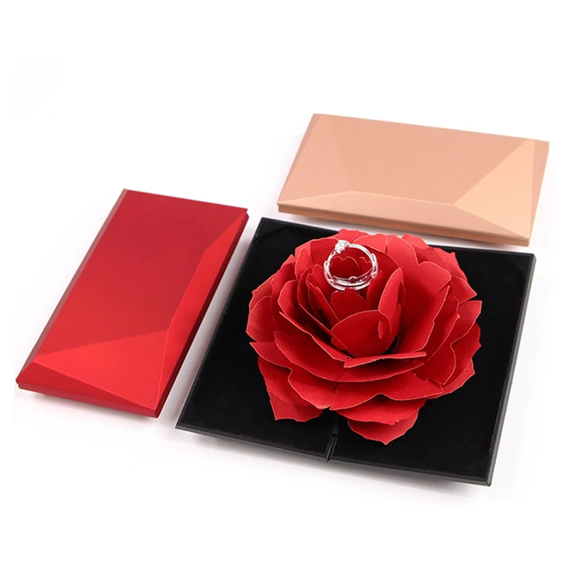 

New Hot 3D Pop Up Rose Ring Box Wedding Engagement Jewelry Storage Holder Case Bump Proposal Rotating Rose Flower Ring Box