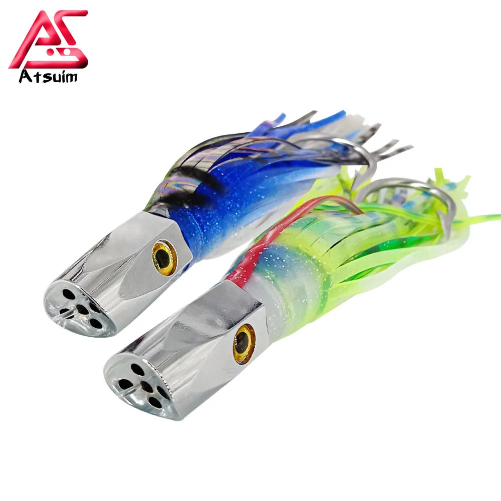 

AS 1PC Trolling Bait 21cm90g Copper Head Seawater Lure Octopus Squid Skirt Angler Drag Fishing Marlin Tuna Boat Pesca Leurre