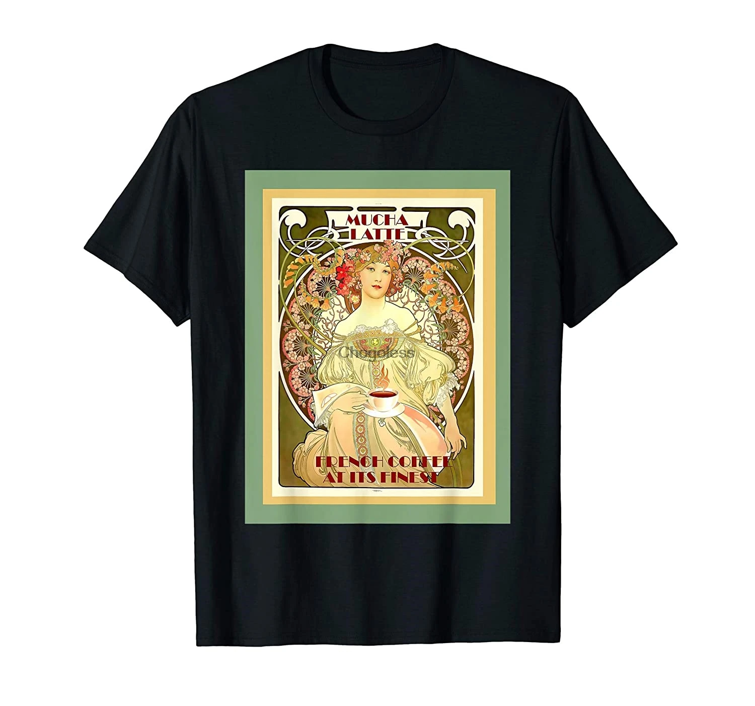 

Amante de caf Mucha caf con leche Arte Nouveau francs camiseta caf