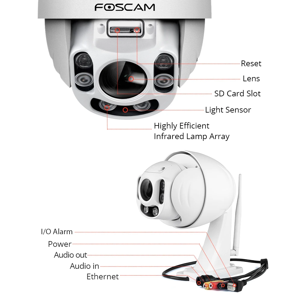 Foscam FI9928P наружная PTZ 4x оптический зум HD 1080P WiFi камера безопасности Беспроводная ip-камера с ночным видением до 196ft