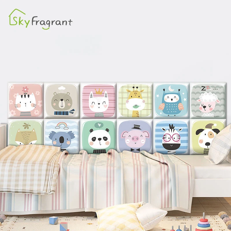 3D Мультяшные животные противоударные мягкие наклейки на стену для детской
