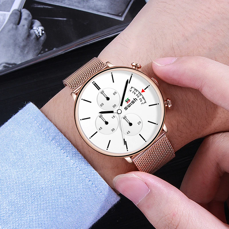 SWISH 2020 спортивные часы мужские повседневные из нержавеющей стали светящиеся