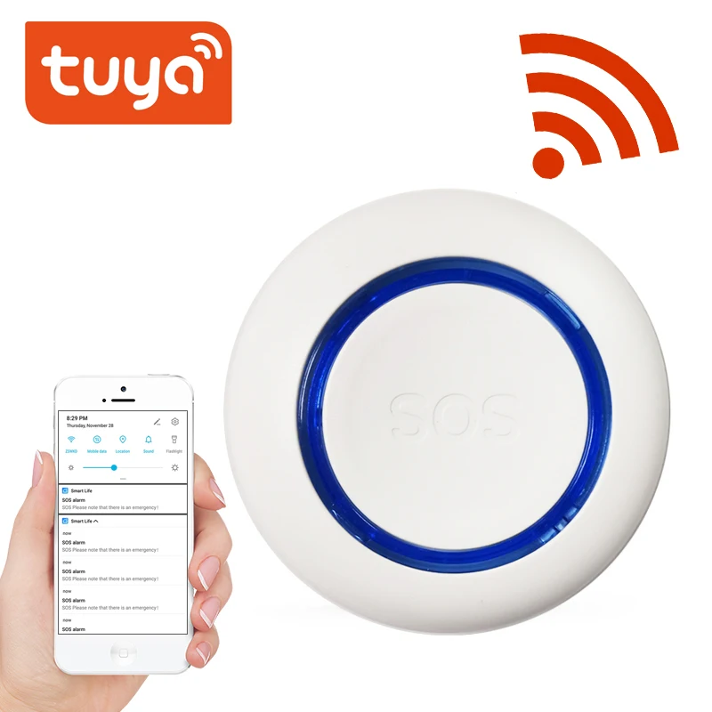 

Tuya Smart WiFi SOS panic button Built-in Battery, alarm for elderly/pregnant women/children, USB charging instant notification