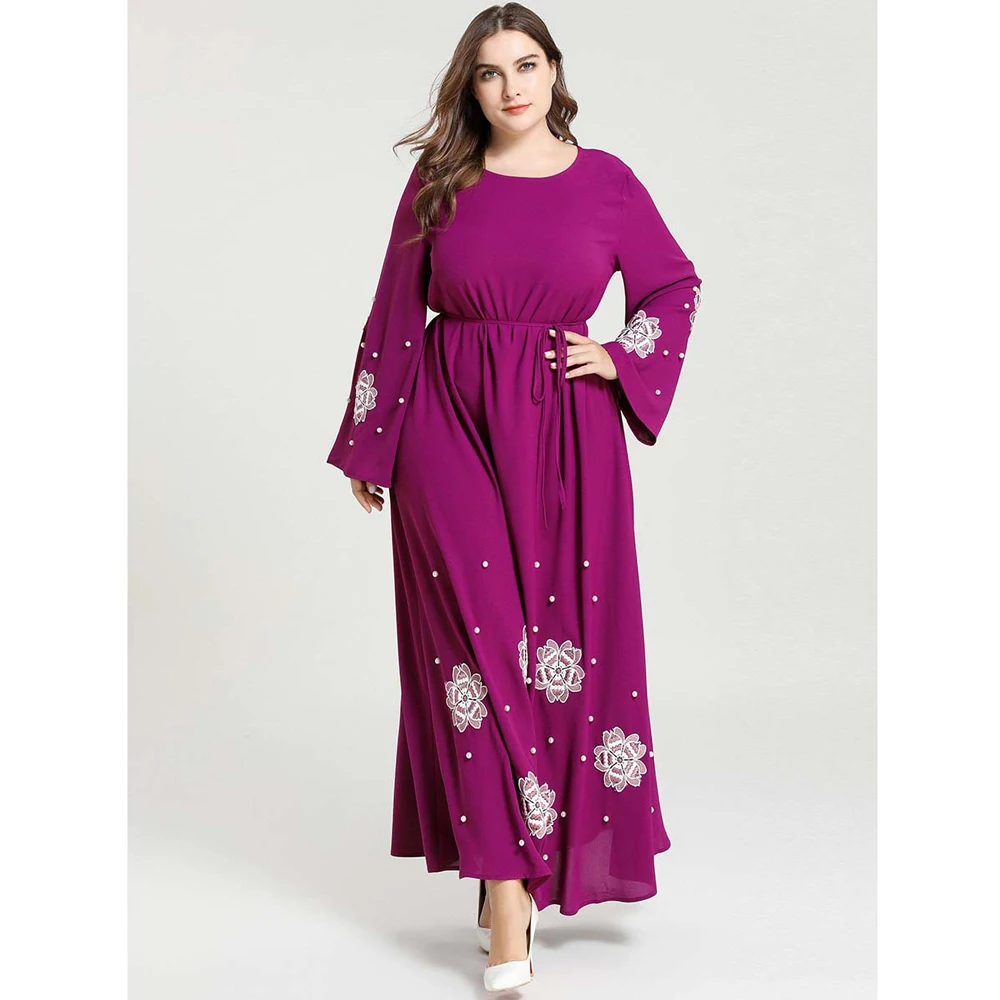 

Dubai Muslim Women Embroidery Beading Abaya Elegant Casual Party Evening Arab Turkish Plus Size Middle East Maxi Robe New