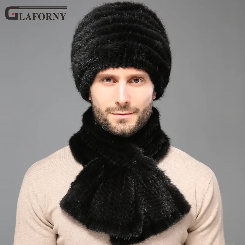 Glaforny зимние однотонные норковые меховые шапки для мужчин среднего и среднего возраста, сохраняющие тепло ушные protction шапки вязаные шапочки для мужчин