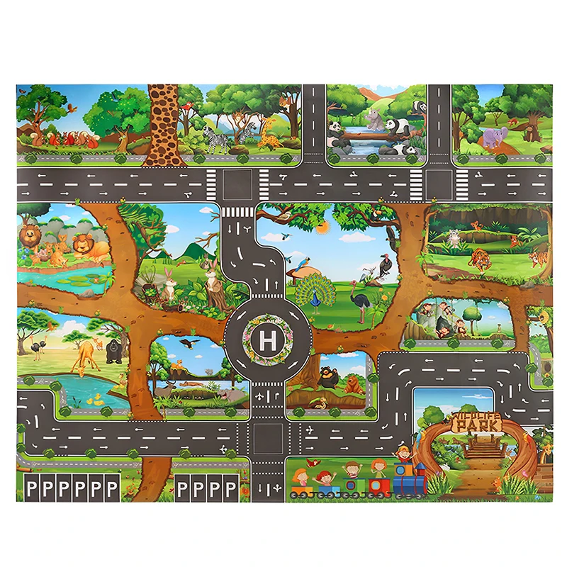 Baby Climbing Play Mat City Traffic Road Map Mat Carpet Animal Parking ...