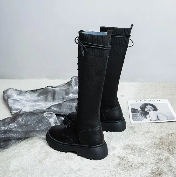 Сапоги В рыцарском стиле женские высокие сапоги 2019 мартинсы на шнуровке