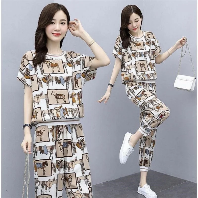

new Fashion women suit Sportswear suit women's summer 2021 fashionable slim loose size leisure two piece summer suit