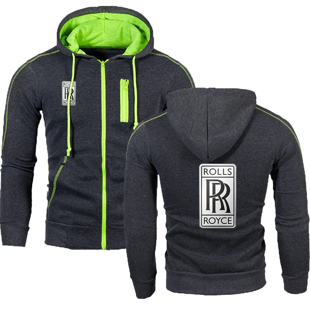

Men's Spring and Autumn Rolls-Royce Printed Car Logo Pocket Zipper Hoodie Sweater Cardigan Jacket Trendy Casual Jacket Male J9