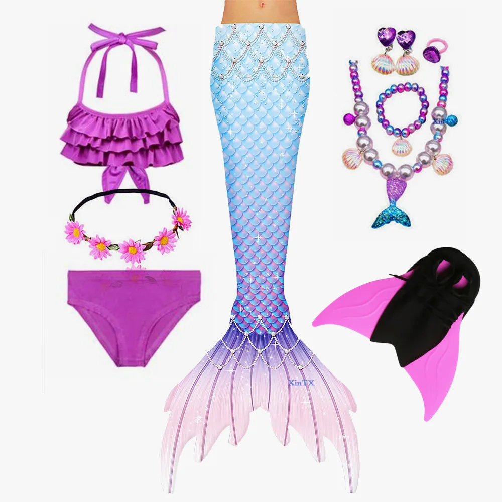 Kid Swimmable Mermaid Tail for Swimming Set Fancy Children Mermaid Tail Swimsuit Can Add Monofin Fin Costume Cosplay 3-12Y