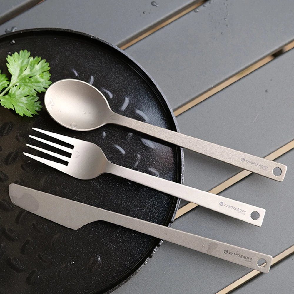 

Titanium Cutlery Set Lightweight Fork Spoon Cutter Set with Carabiner and Storage Pouch for Home Travel Camping Hiking Picnic